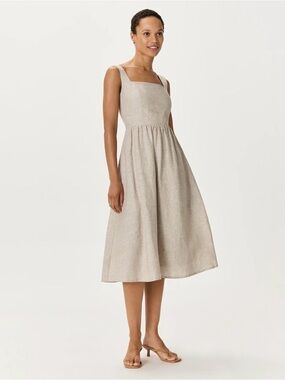Quince 100% European Linen Fit & Flair Midi Dress in Flax, XS
